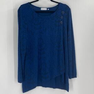 Habitat Royal Blue Damask Cross Over Button Tunic Womens Medium Lagenlook